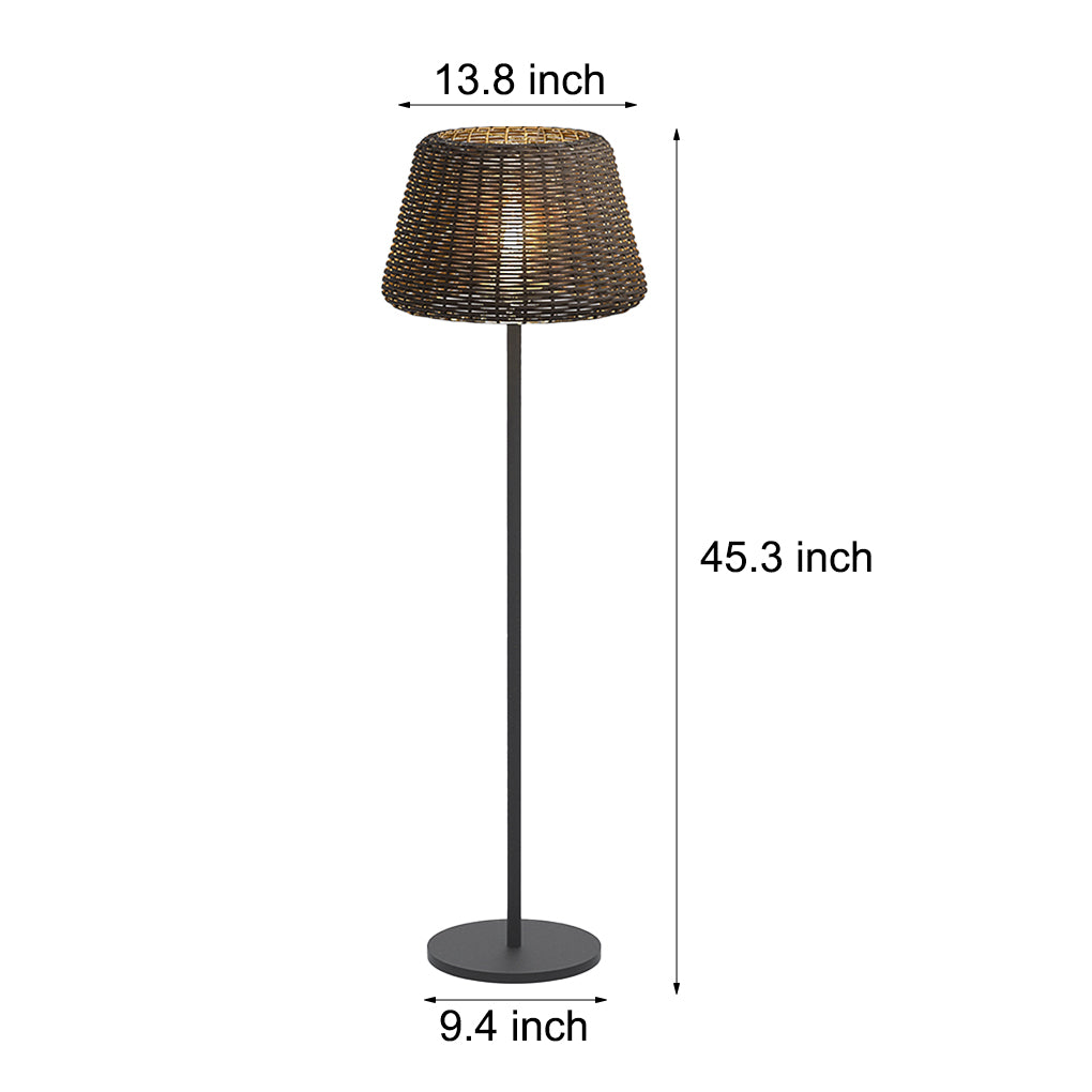 Rustic Woven Rattan Shaded Metal Outdoor Floor Lamp