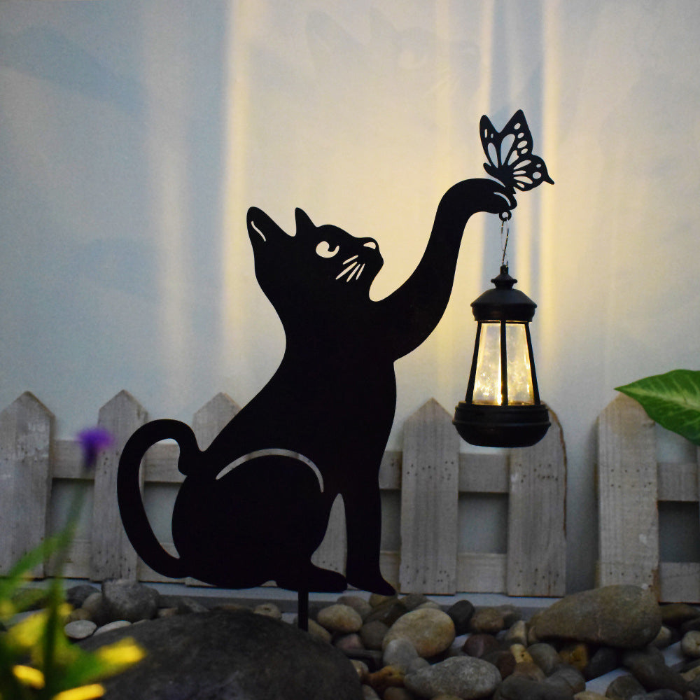 Iron Silhouette Cat Waterproof Intelligent LED Black Hanging Solar Lights