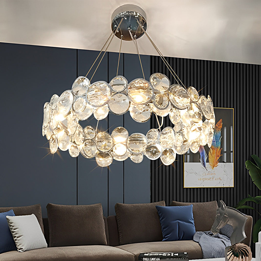 Round Bubbles Crystal Electroplating Metal Modern Chandelier Light