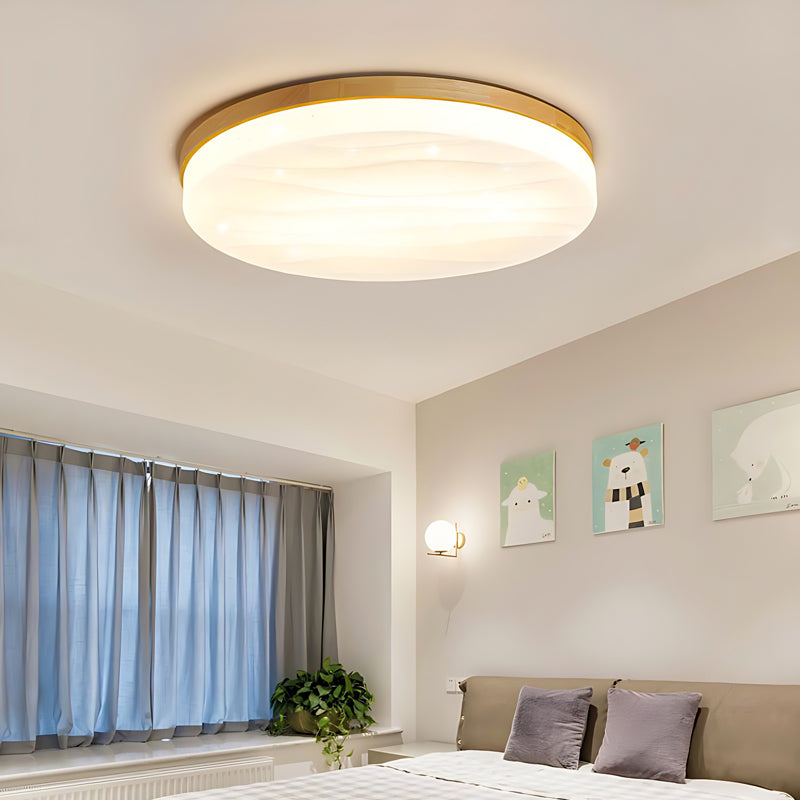 Round Square Wood Three Step Dimming Modern LED Ceiling Lights Fixture