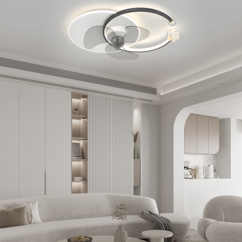 Mute Creative Round Ring 3 Step Dimming Modern Flush Mount Ceiling Fan Lamp