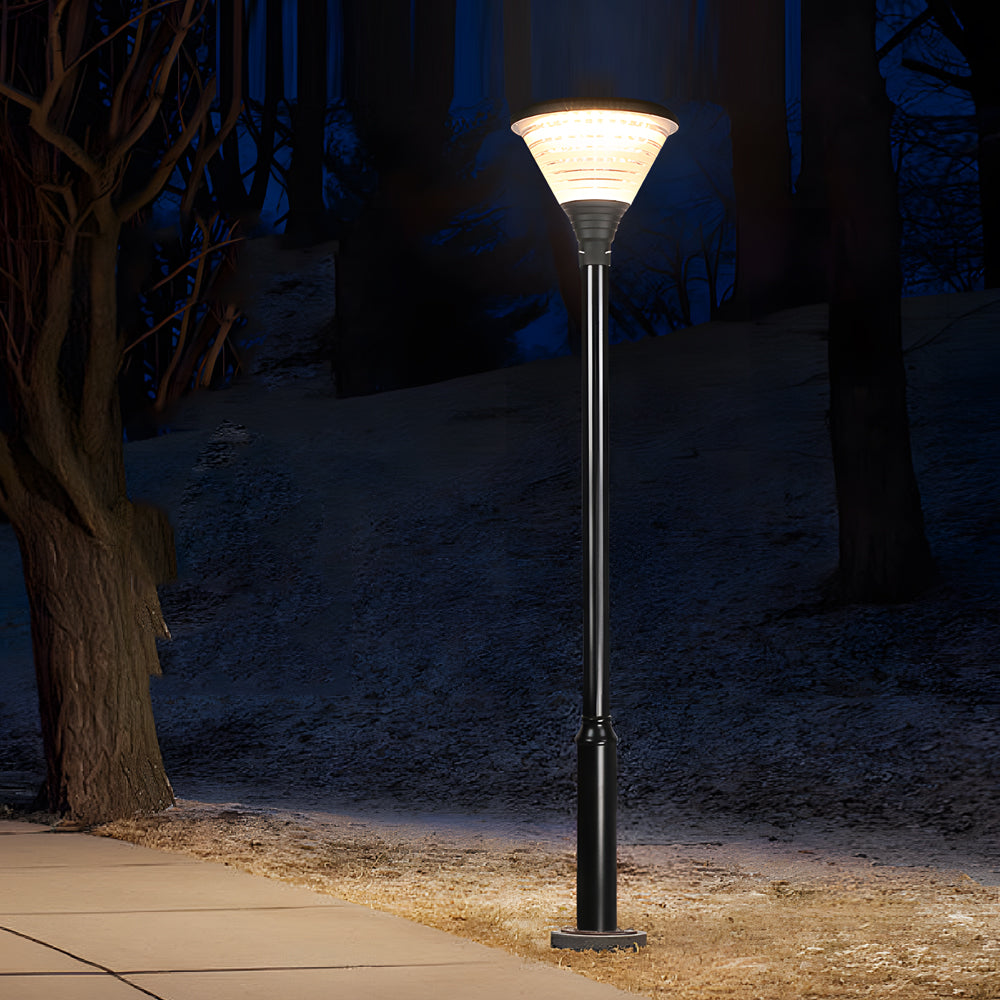 1-Light Round Solar LED Outdoor Lamp Post in Black