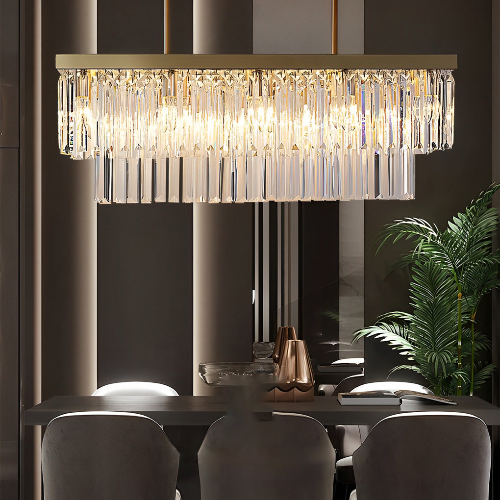 Rectangular LED Three Step Dimming Crystal Strips Postmodern Chandelier