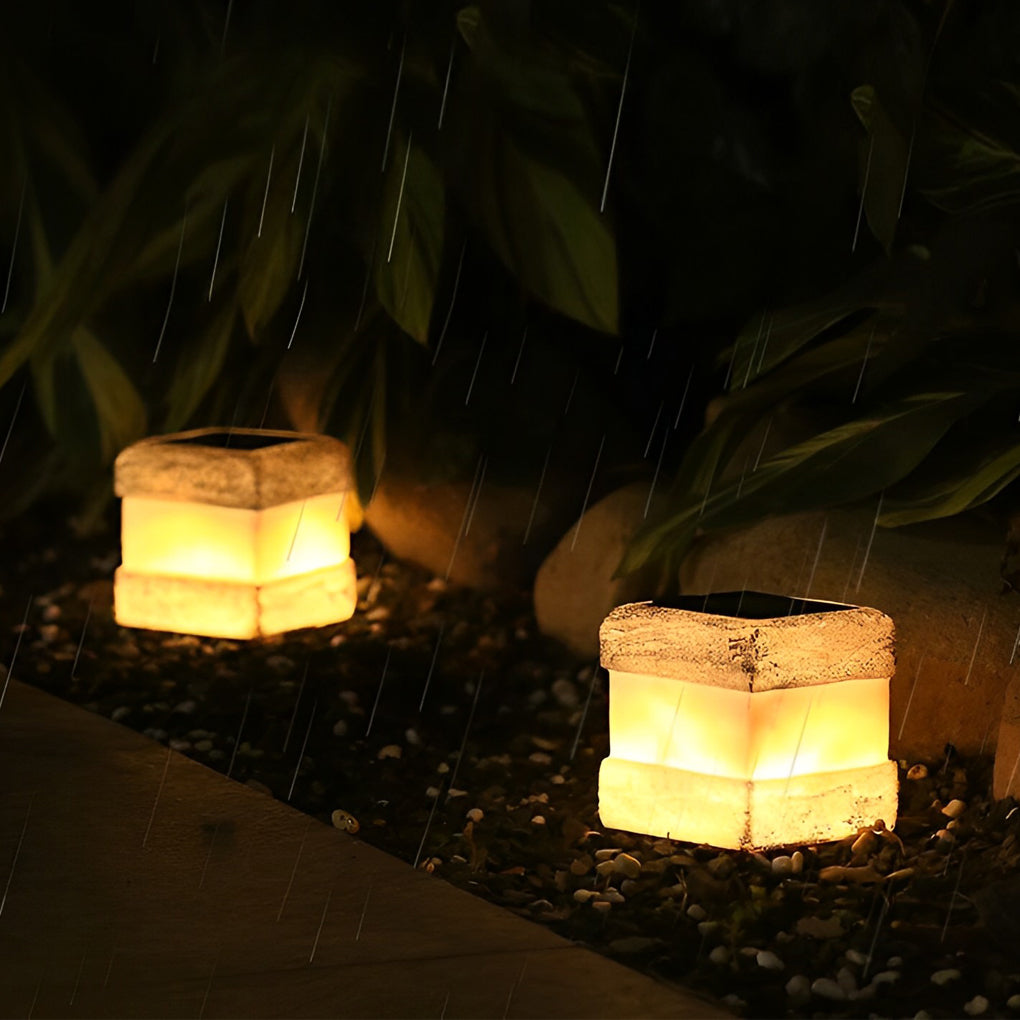 Square Resin Stone Waterproof LED Modern Solar Outdoor Lights Garden Lamp