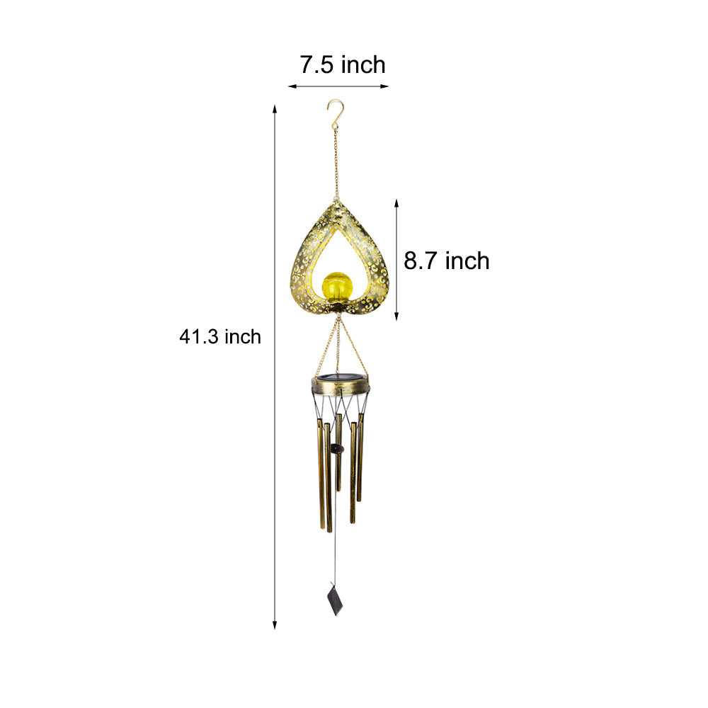 Iron Heart with Wind Chimes Pendant LED Waterproof Hanging Solar Lights