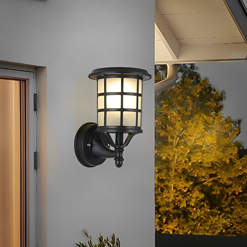 Retro Round Three Step Dimming Black European-style Solar Wall Sconces