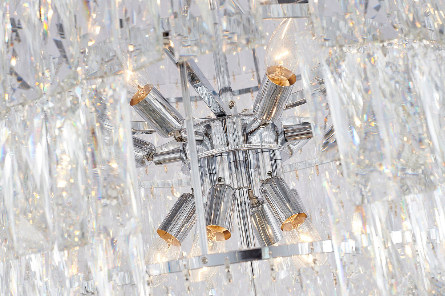 32" Chrome Metal 7-Tier Chandelier With Clear Crystals