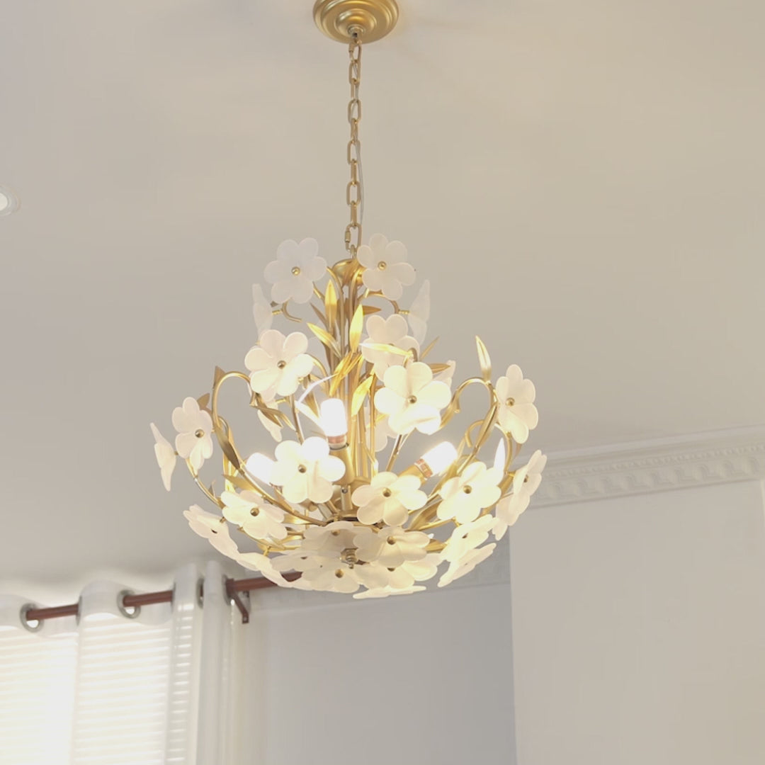 French Style 4-Light Glass Flower Bouquet Chandelier