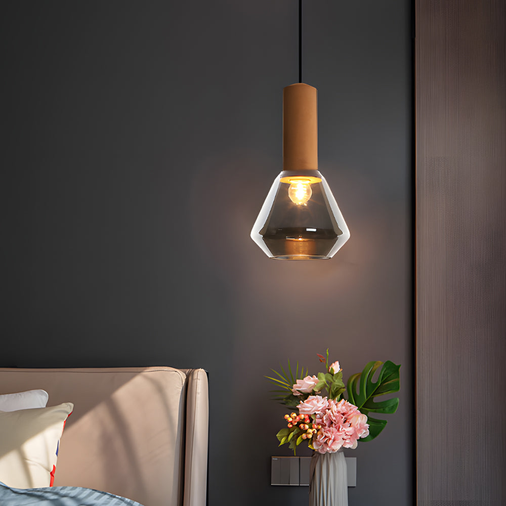 Luxury Copper Glass Jar 1-Light Wood Pendant Light Ceiling Hang Fixture Cork Diamond Glass Suspended lights