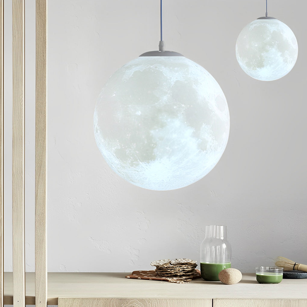 Round Moon Lunar 3D Creativity White Pendant Lamp Hanging Ceiling Lamp