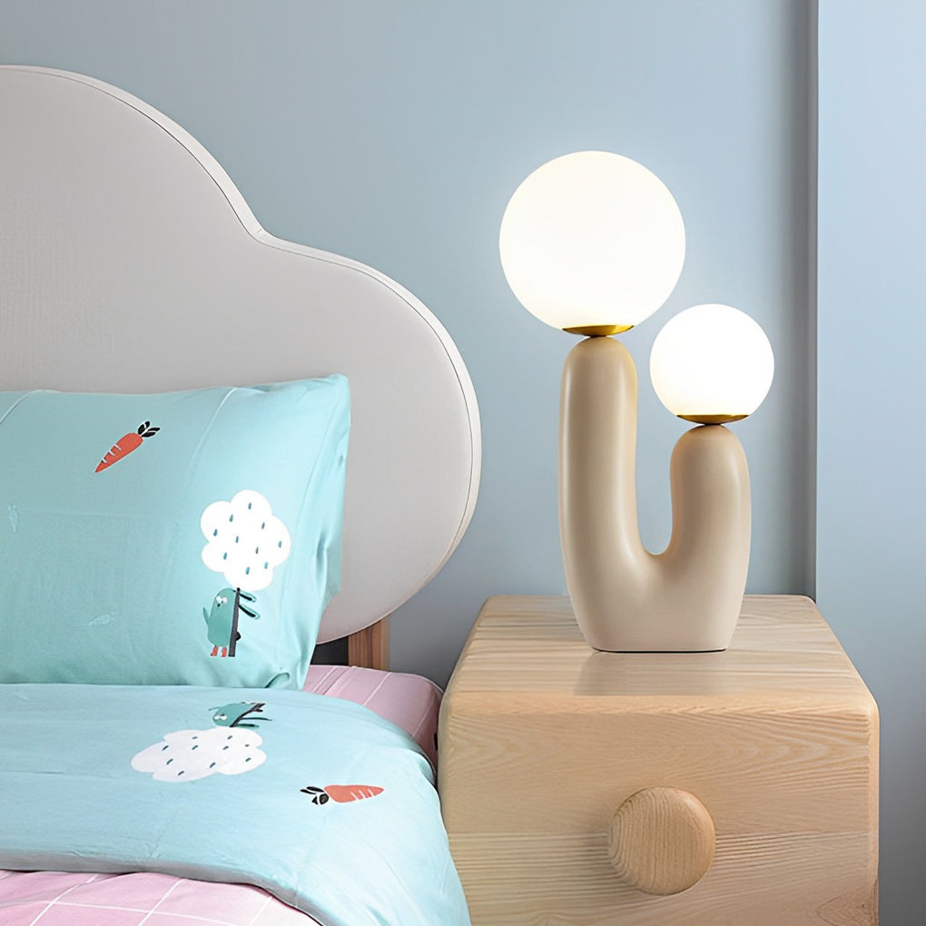 2-Light Modern Beige Cactus LED Accent Table Lamp