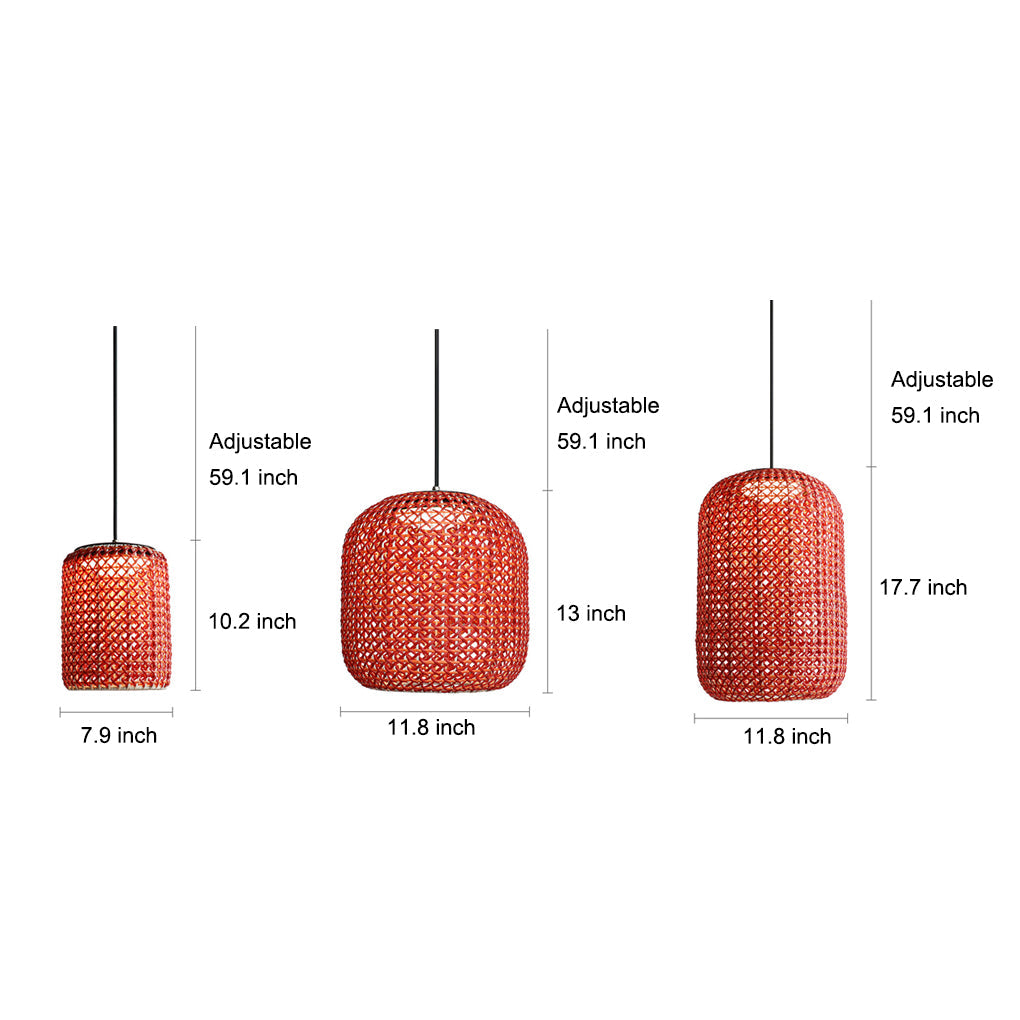 Waterproof Classic Rattan Lanterns LED Red Modern Outdoor Chandelier