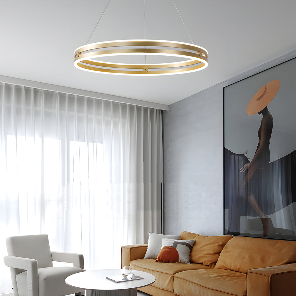 23.6-in Double Wheel Chandelier Modern LED Pendant Light, Black/Gold/Brown