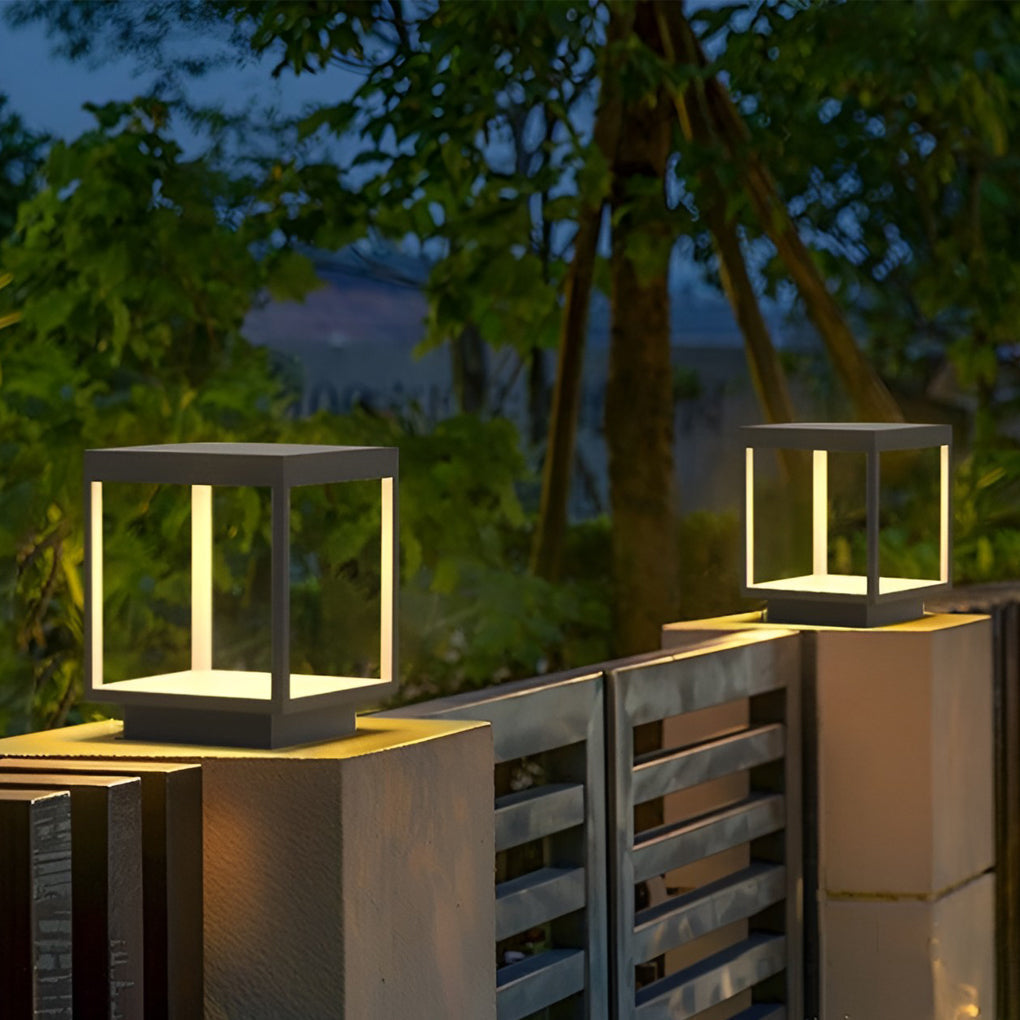 Modern Open Frame Square LED Solar Pier-Mounted Outdoor Post Light