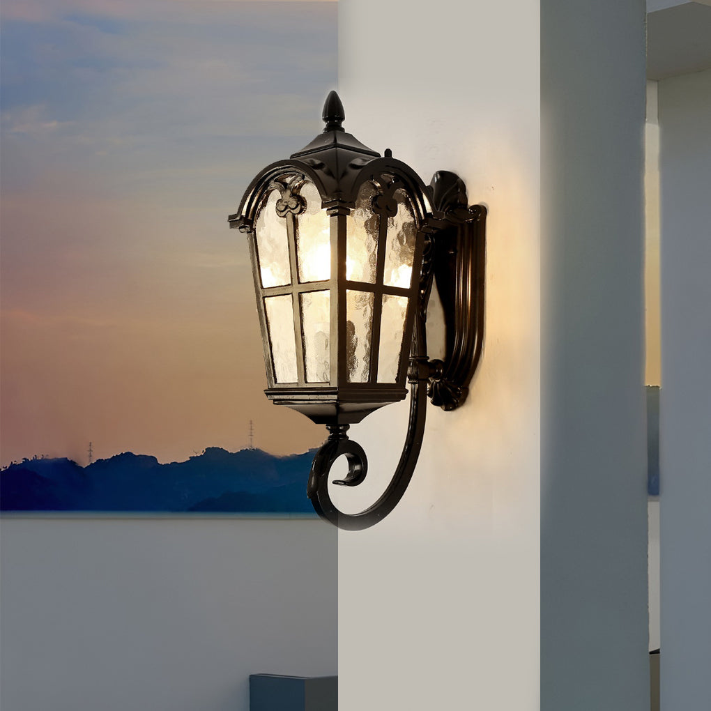 Waterproof Vintage Lantern Shaped Black Retro Outdoor Plug in Wall Lamp