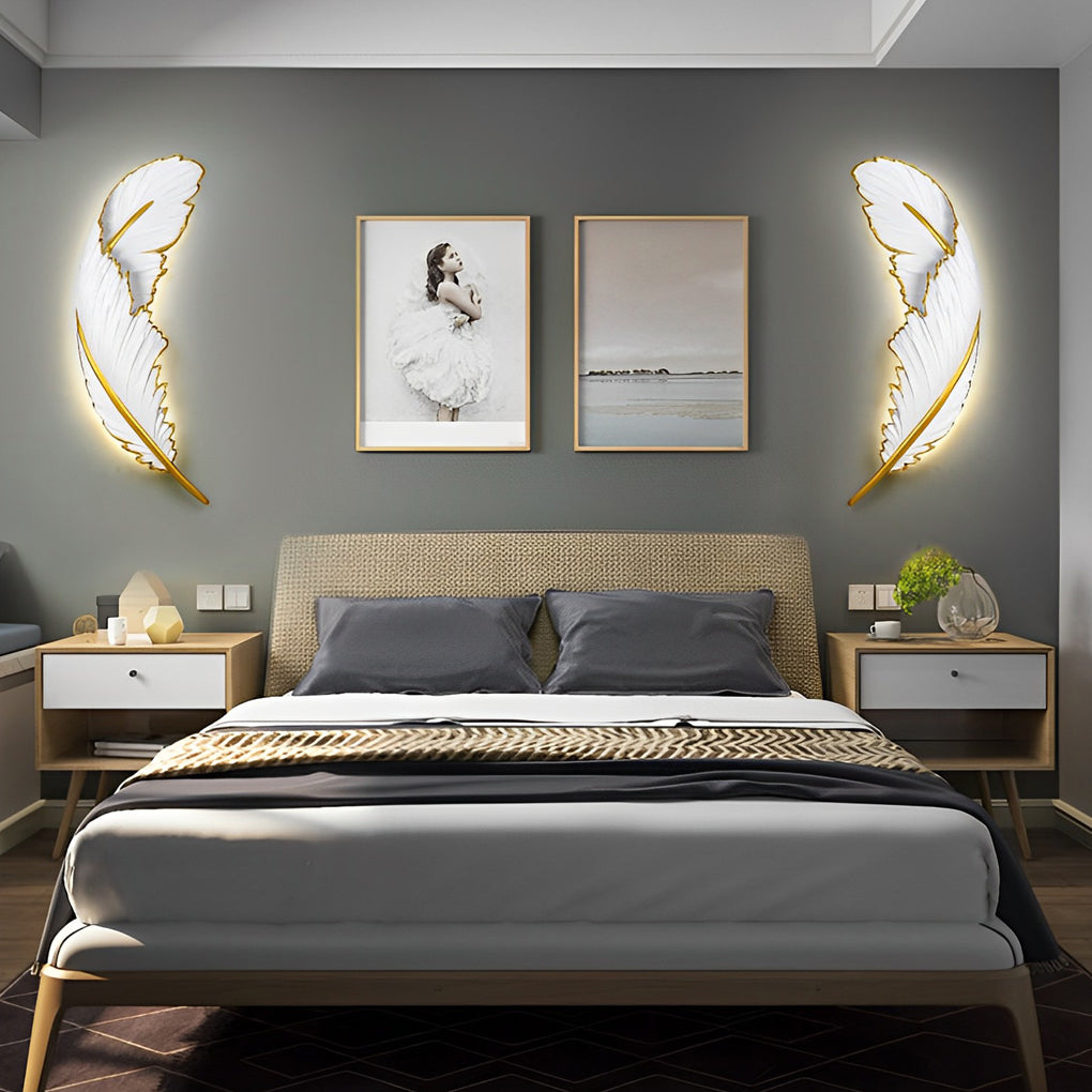 Modern Art Decorative Resin Feather LED Strip Dimmable White Wall Sconces