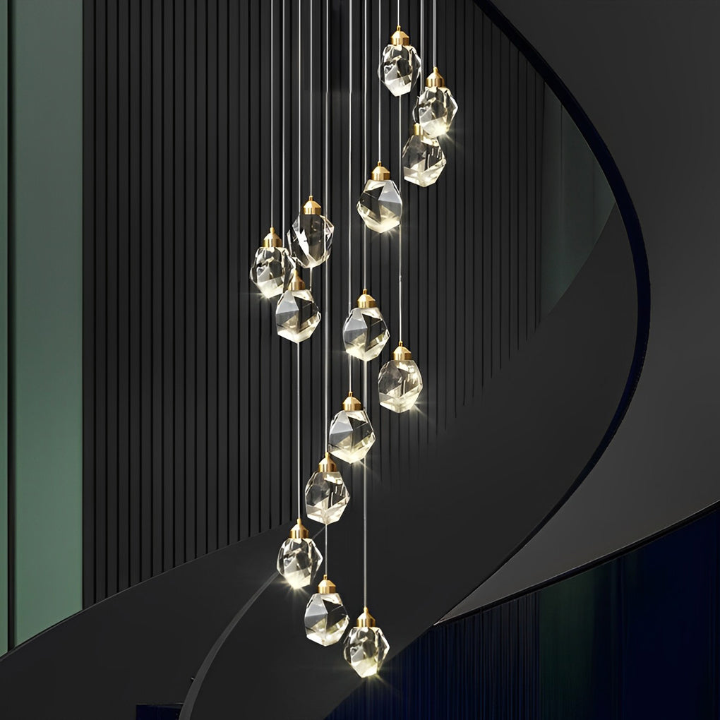 Spiral Crystal Electroplating Metal Modern Duplex Staircase Chandelier