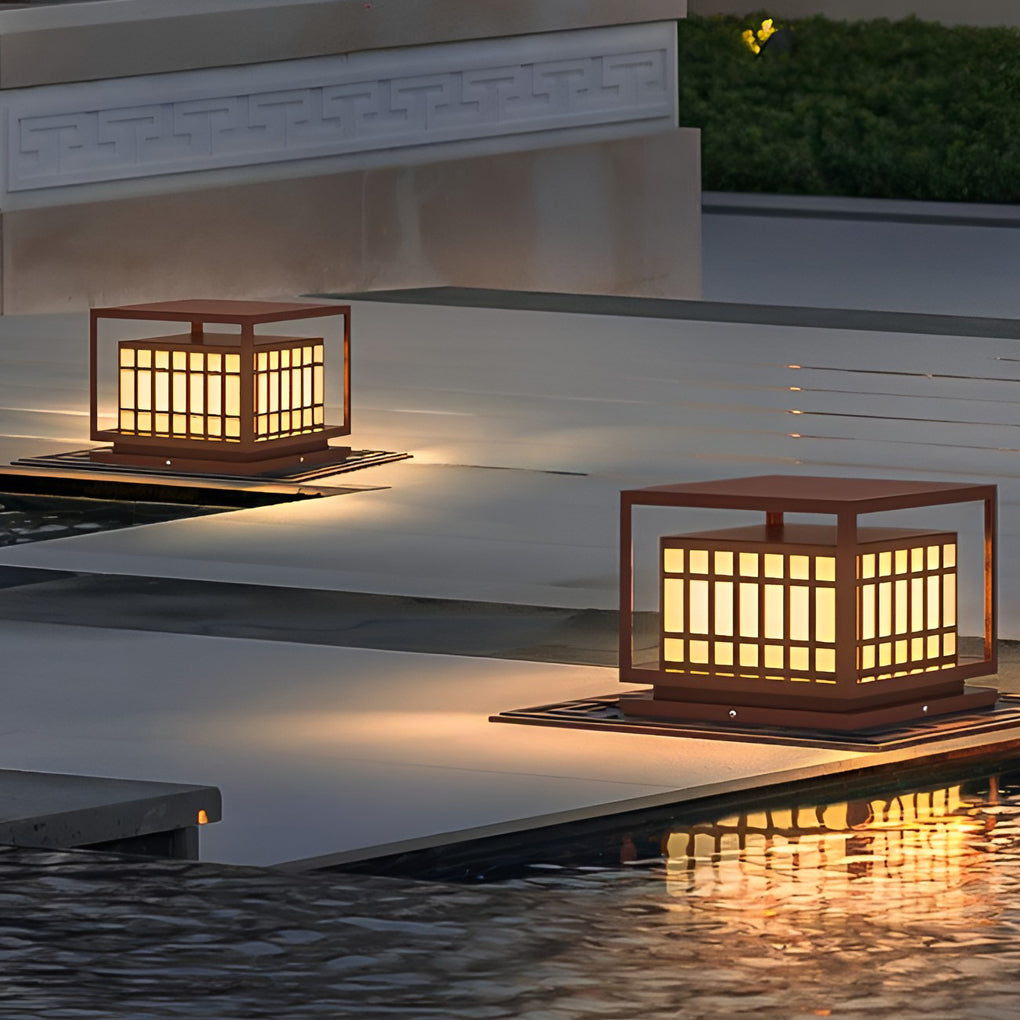 Square LED Waterproof Brown Modern Outdoor Deck Post Lights Pillar Light