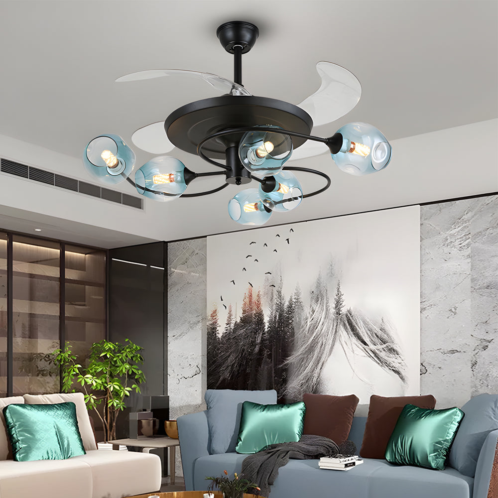 41-in 4 Blades Ceiling Fan Lights with 6/8-Light Glass Shades, Remote Control