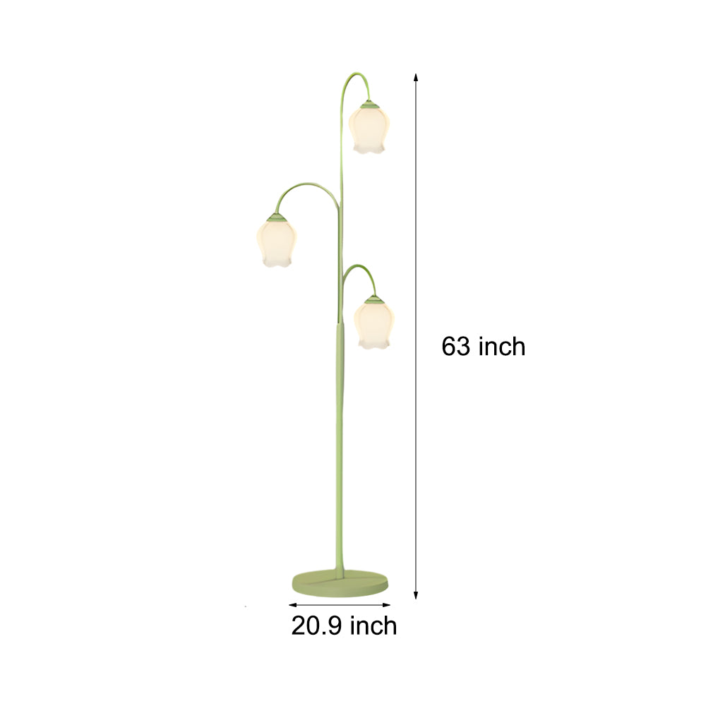 3-light Green Flower Dimmable Arc Hanging Tuilp Floor Lamp