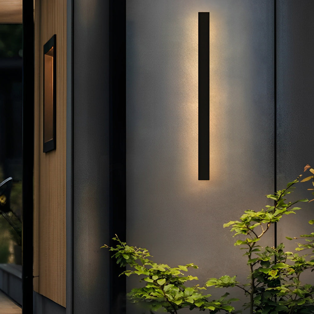 Minimalist Long Strip LED Waterproof Black Modern Solar Wall Sconce Lighting