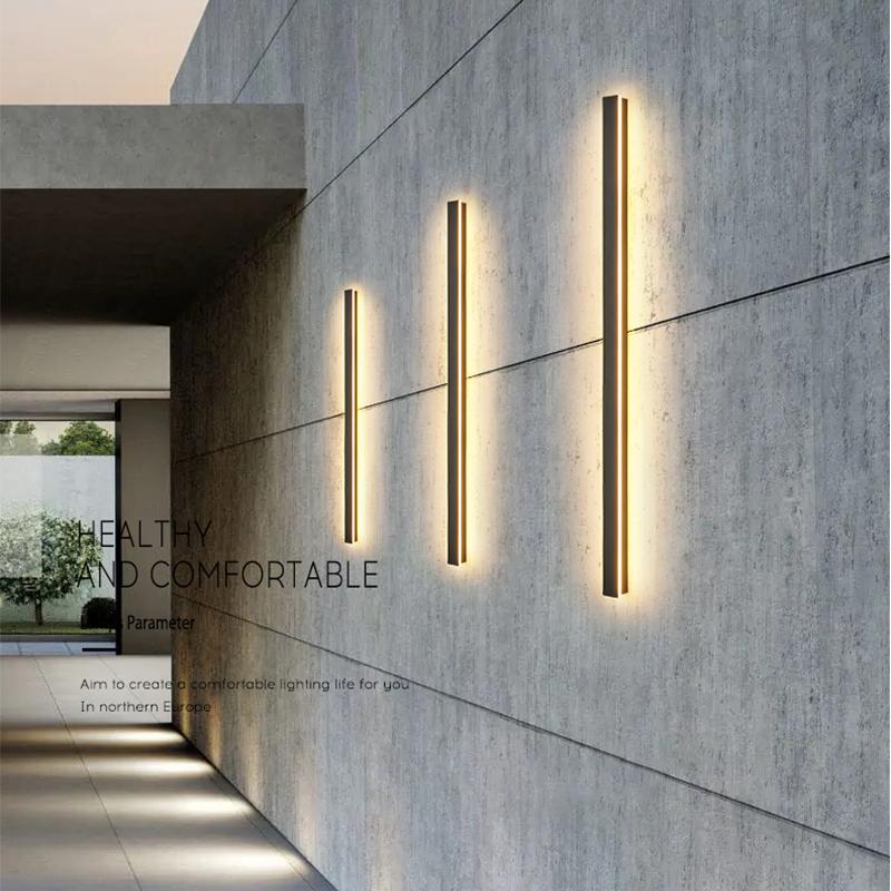 Waterproof Long Strip LED Wall Lamp Outdoor Wall Lights Black Porch Lights