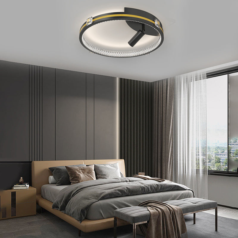 Round Ring Three Step Dimming Crystal Modern Ceiling Lights with Spotlights