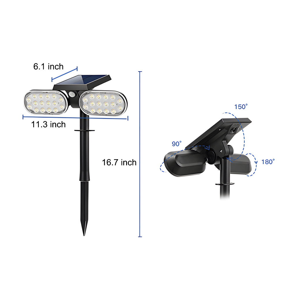 2 - Head Modern Black Solar LED Spotlight with Motion Sensor, Rotatable