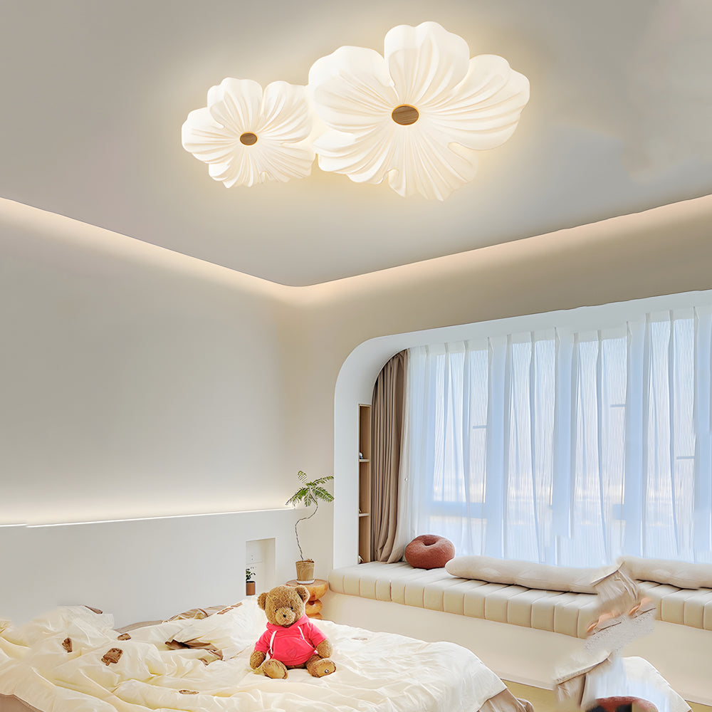 Nordic White Acrylic Flower Bedroom Ceiling Lamp - LED 3-Step Dimming