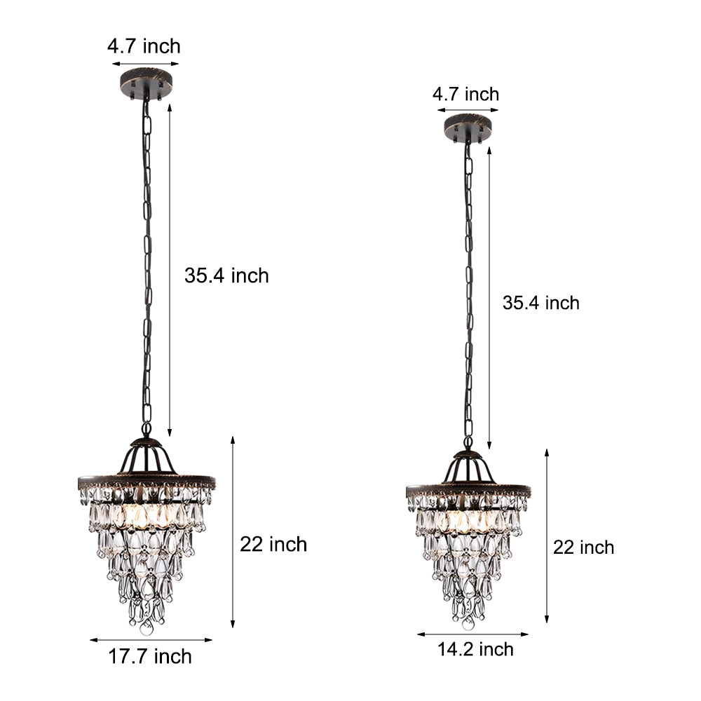 Round Tiered Crystal Water Drop Aged Metallic American Chandelier