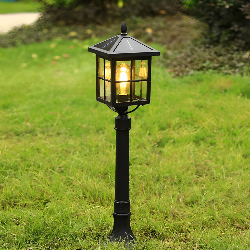 Square Waterproof Aluminum Black Retro Solar Lights Outdoor Lawn Lamp