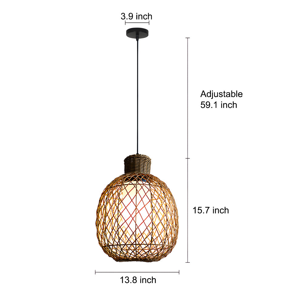 Outdoor Rattan Pendant Lights 10W Rustic Modern LED Ceiling Hanging Lantern Lights