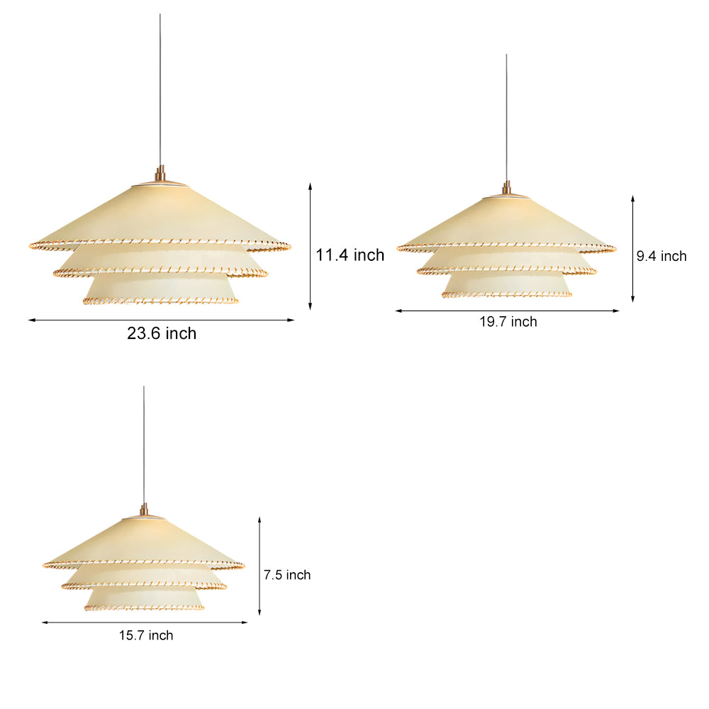 Rustic 3 Tiers Parchment Pendant Light 1-Light Hanging Lamp with Fabric Shade