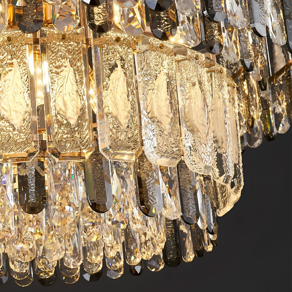 Round Three Step Dimming LED Crystal Strips Postmodern Chandelier Light