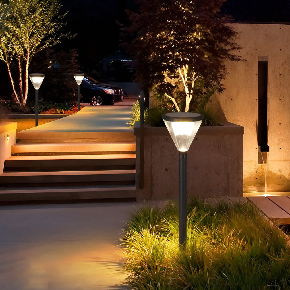 Geometric Waterproof LED Black Modern Solar Powered Pathway Post Lights