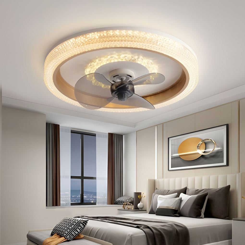 Round Muted 360° Rotatable Stepless Dimming LED Modern Ceiling Fan Light