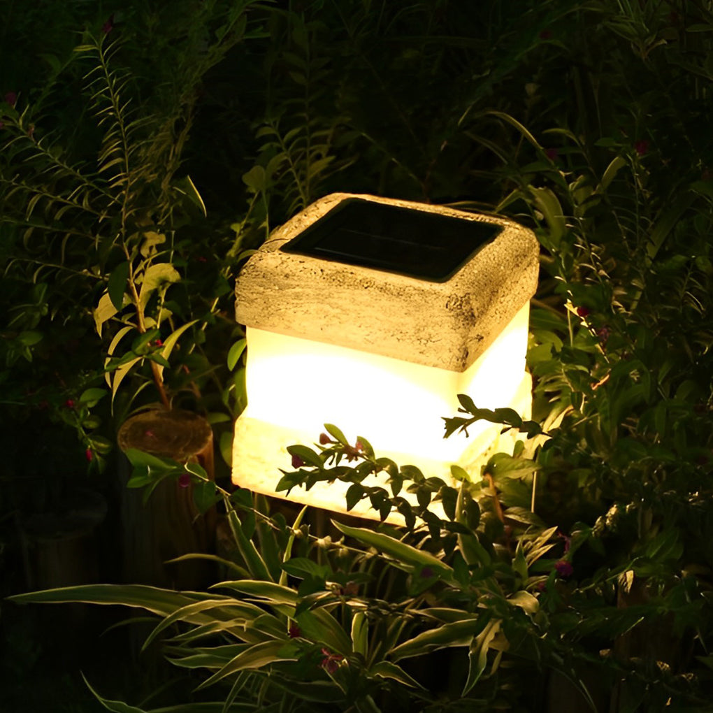 Square Resin Stone Waterproof LED Modern Solar Outdoor Lights Garden Lamp