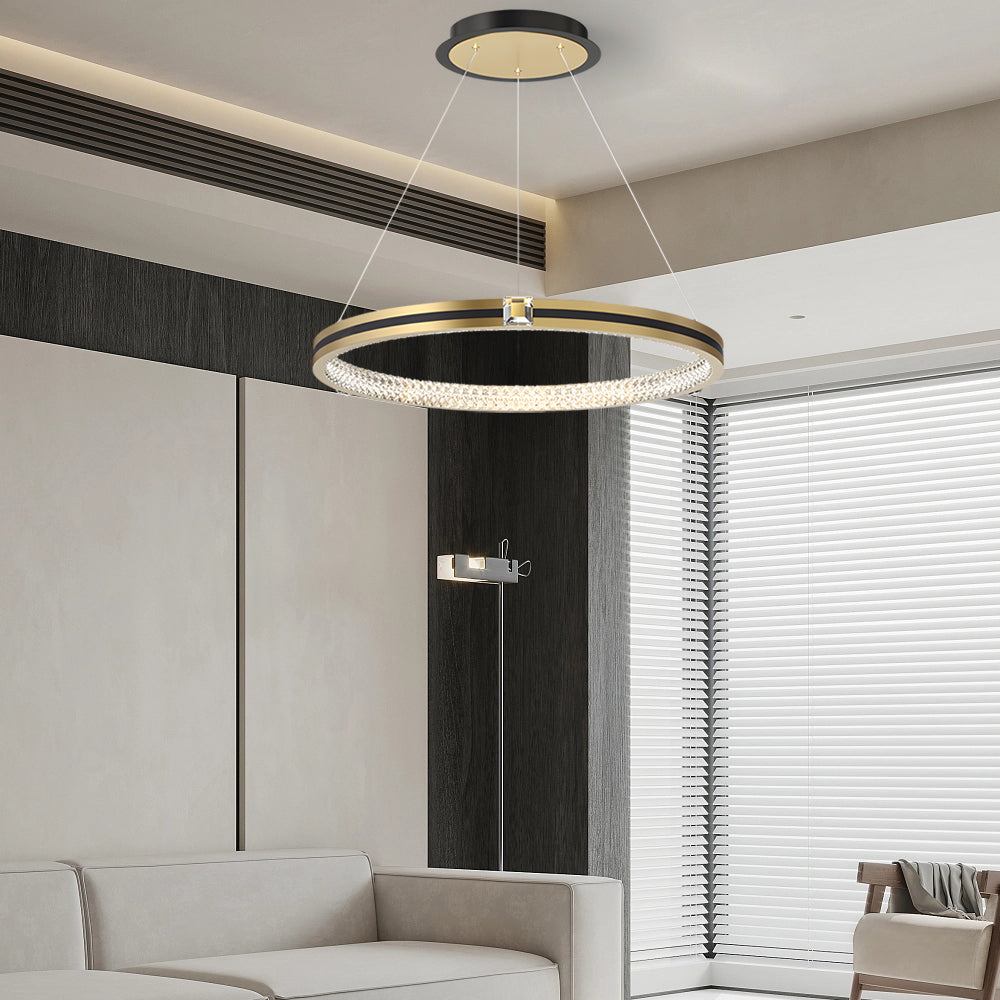 Simple Circles Rings Three Step Dimming Brushed Gold Modern Chandelier