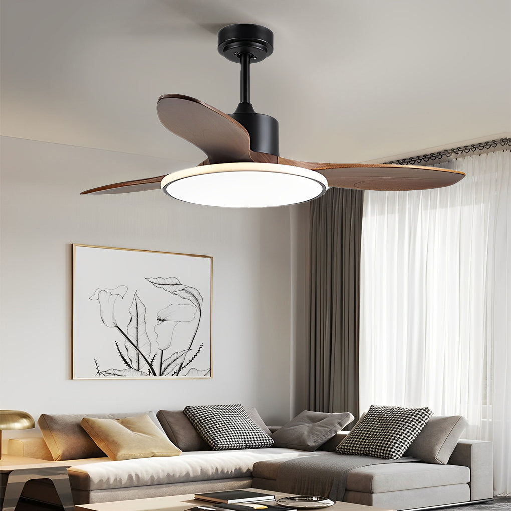 Wood Mute 3 Step Dimming LED Nordic Ceiling Fans Light with Remote Control