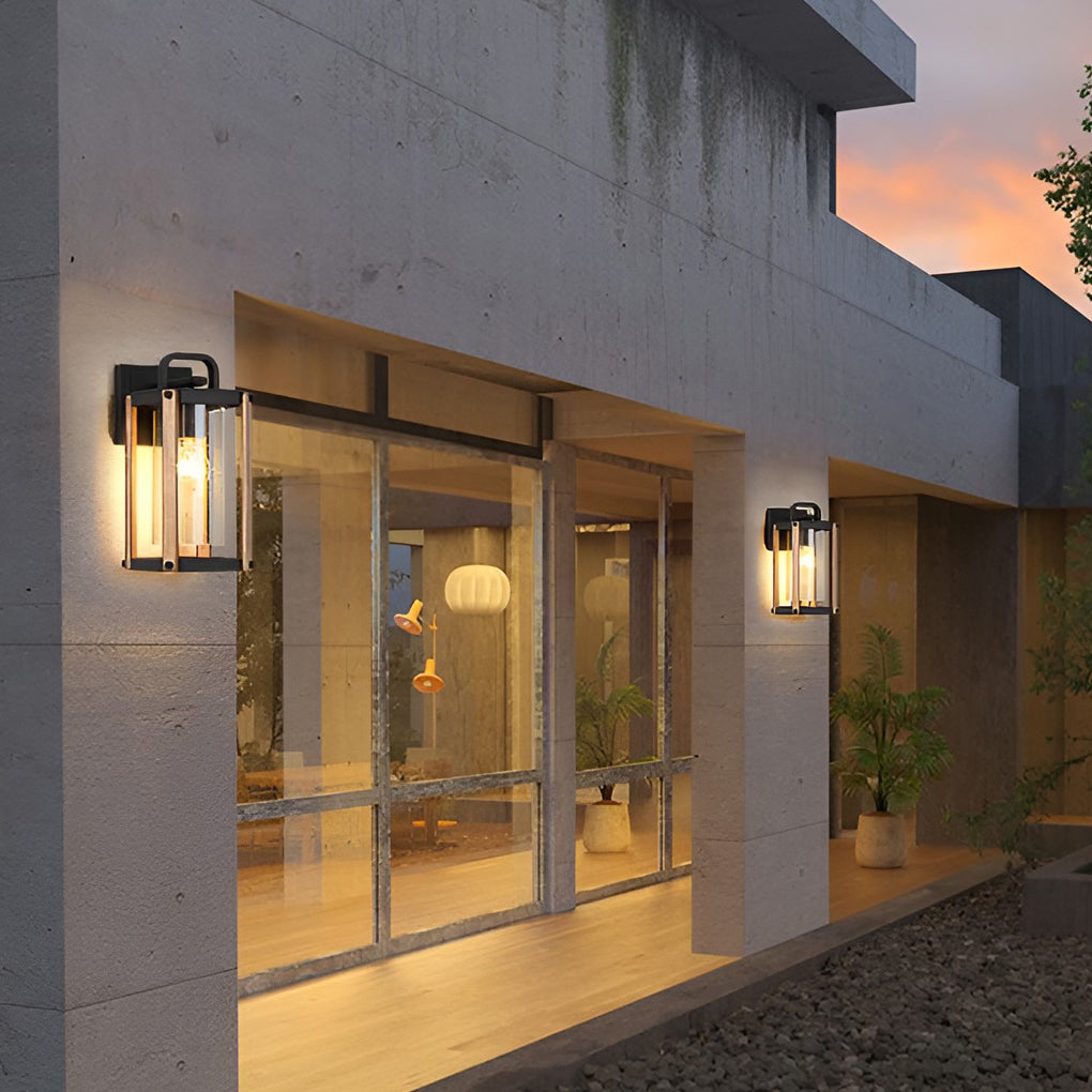 Lantern Shaped Waterproof Glass Black Industrial Outdoor Wall Sconce Lighting