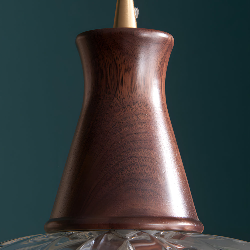 Modern Copper Blossom Glass Pendant Light With Wooden Handle