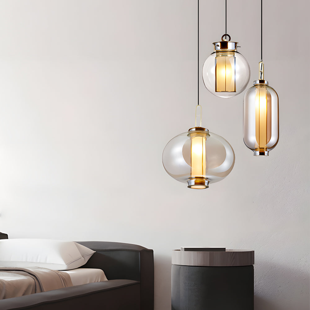 1-Light Amber Glass Shade Post-Modern Pendant Lights Hanging Lamp