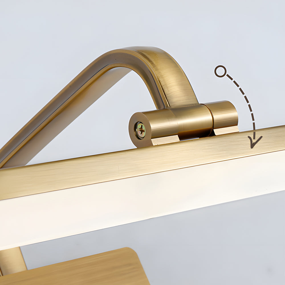 Brass Linear LED Bathroom Vanity Light with Curved Rod Design Elegant Mirror Fixture