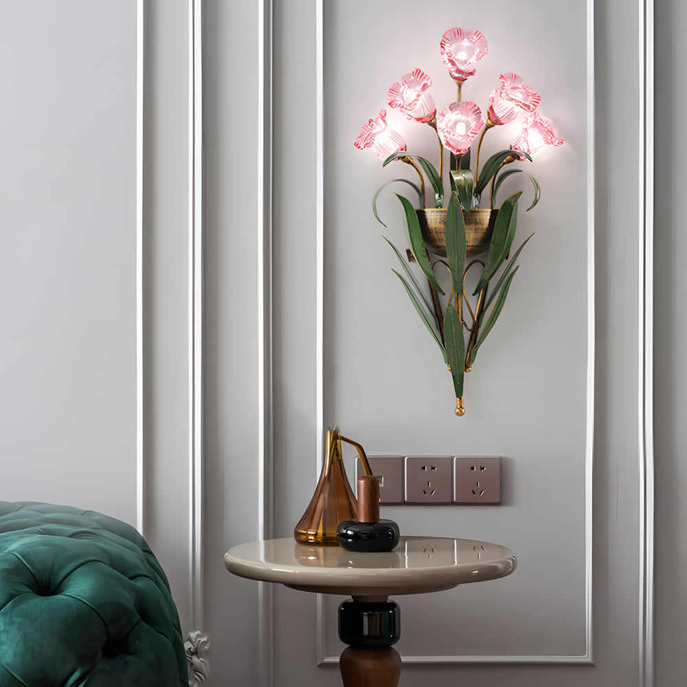 Bouquet Flowers Leaves White Light Pastoral American Style Wall Lamp