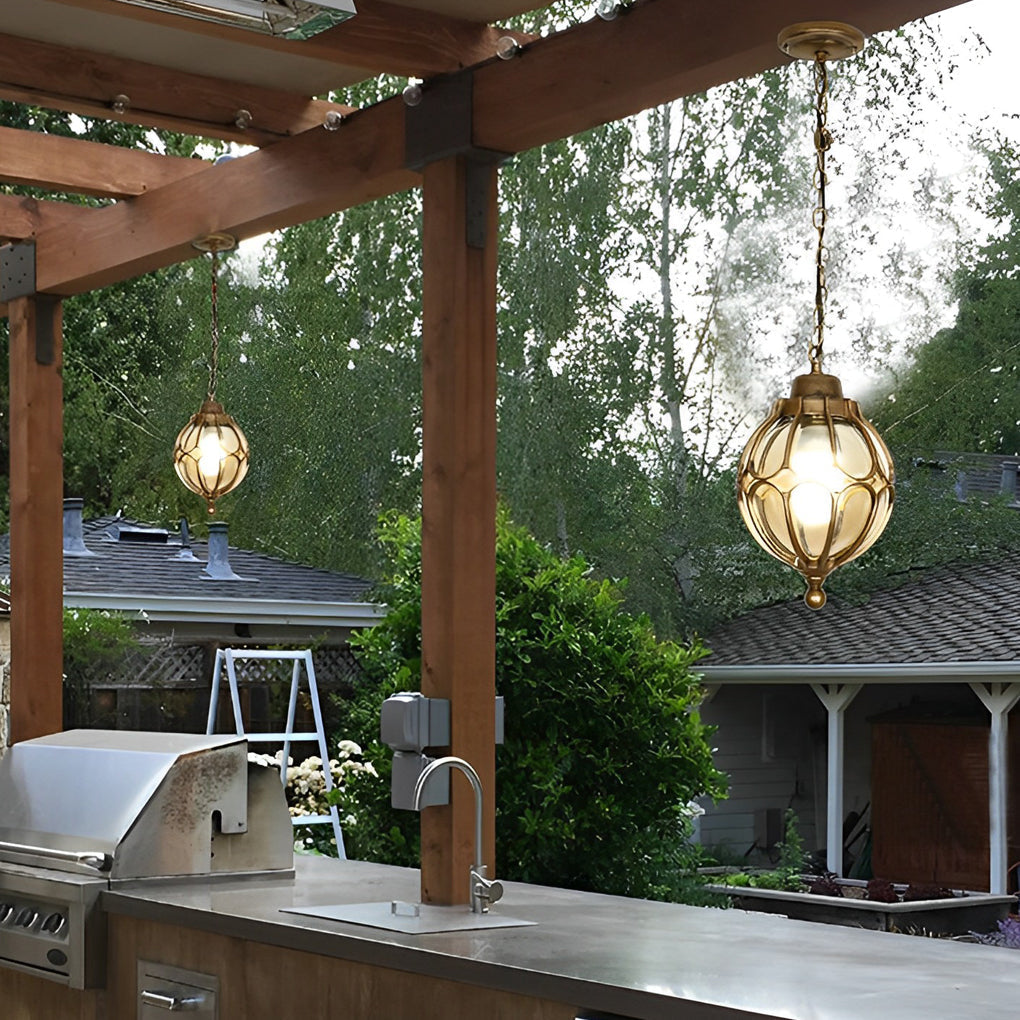 Glass Ball Aluminum Waterproof American Style Outdoor Chandelier Light