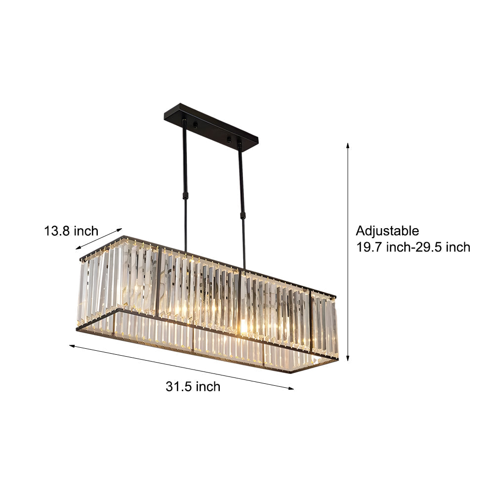 4-Light Dimmable Kitchen Island Crystal Rectangle Chandelier