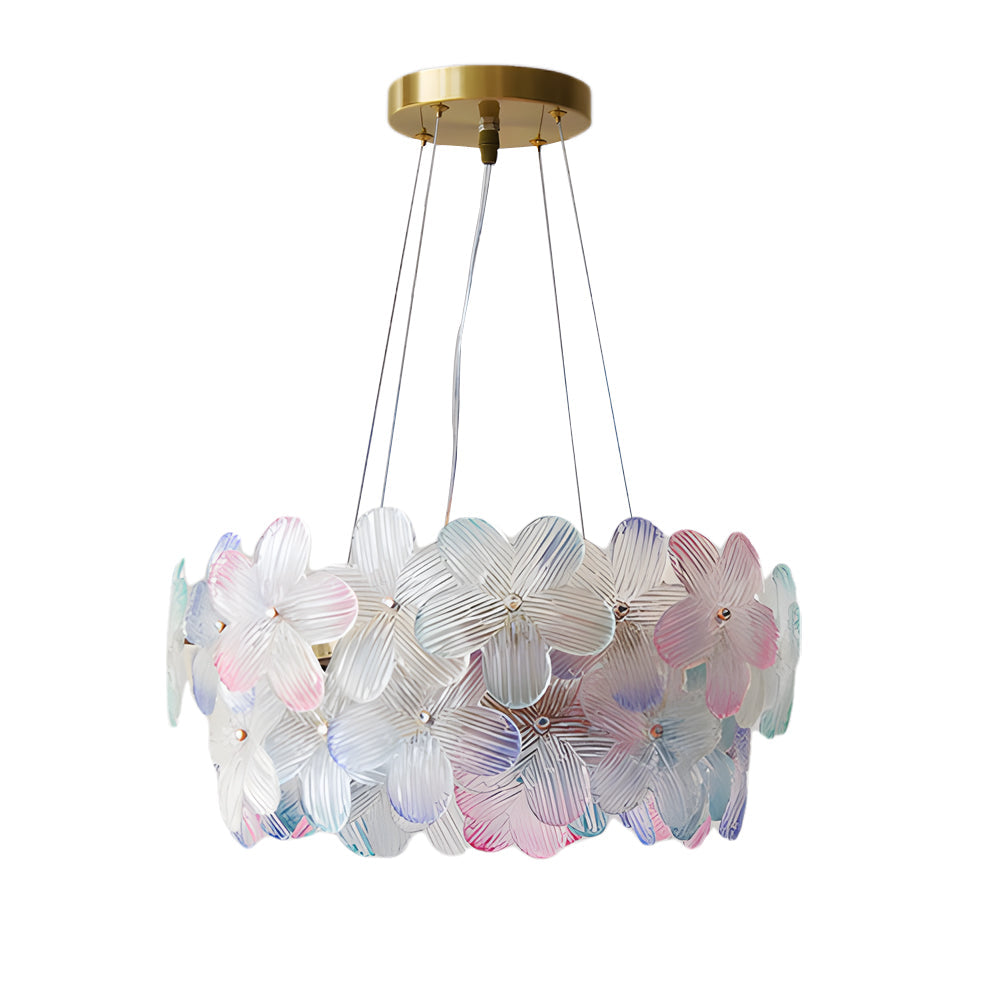 French Glass Flower Round Chandelier