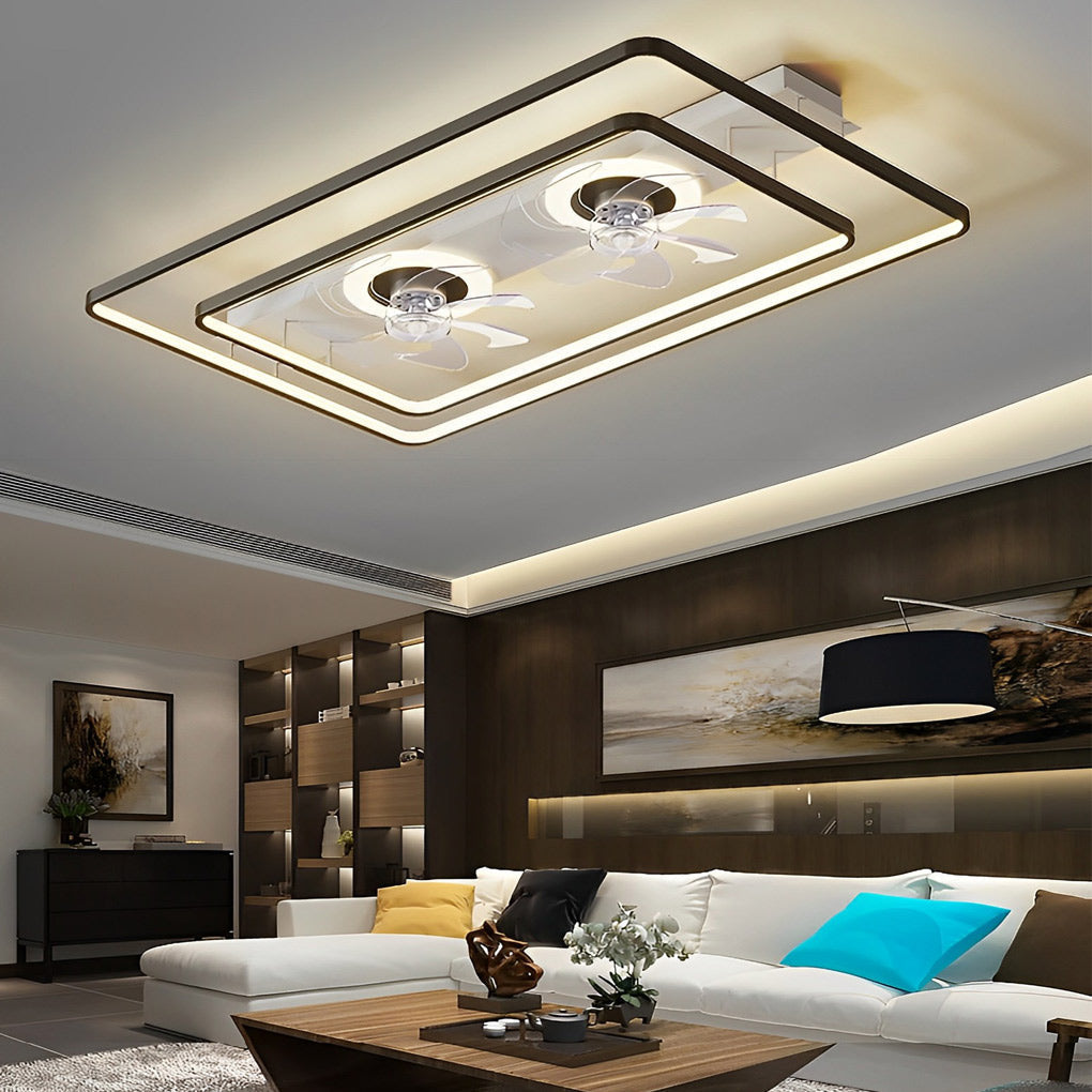 Rectangular LED Two Fans Nordic Bladeless Ceiling Fan