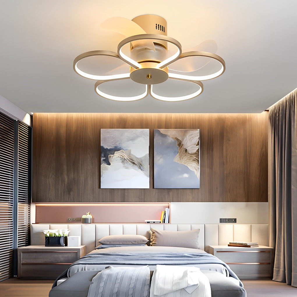 Flowers Intelligent Dimmable LED Mute Modern Bladeless Ceiling Fans Lamp