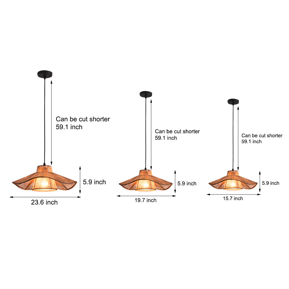 1-Light Double Layer Hemp Rope Weaving Umbrella Pendant Light Kitchen Pendant Ceiling Lighting